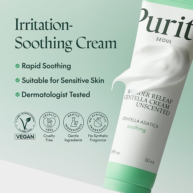 Мініатюра відновлювального крему з центеллою без олій Purito Seoul Wonder Releaf Centella Cream Unscented — Фото 1